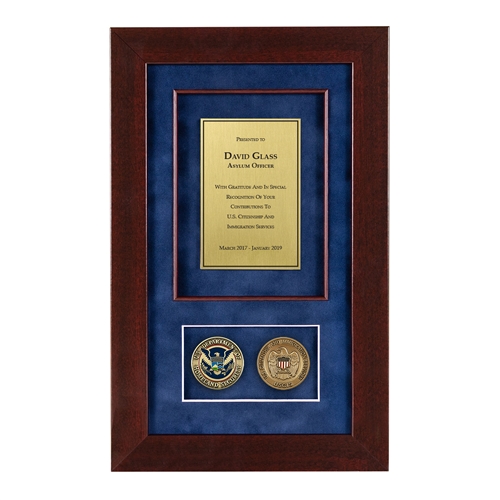 Recognition Shadow Box (Cherry) w/ Coins (USCIS)