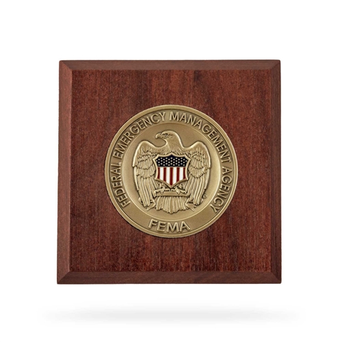Wooden Paperweight w/ Coin (FEMA)