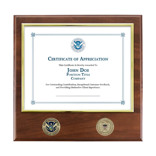 Certificate Plaque w/ 2 Coins (DHS)