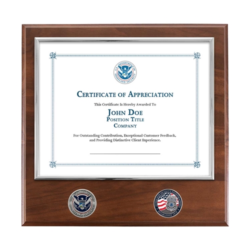 Certificate Plaque w/ 2 Coins (HSI)